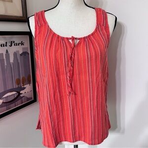 Prana Red Striped Sleeveless Boho Top | Cotton-Linen Feel | Medium